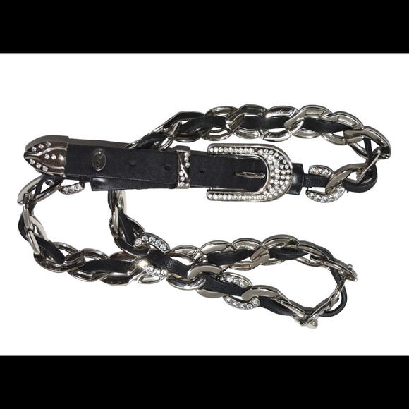 Christine Alexander Chain Leather Belt Womens Crystal Rhinestone XL